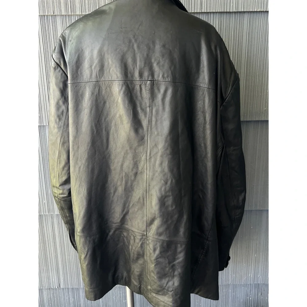 Mens Black Genuine Leather Blazer Two Button Sport Coat Jacket RN 93677